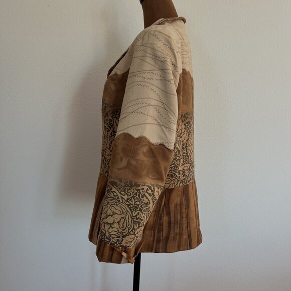 Coldwater Creek Women Size 12 Multi MixedPrint Faux Suede Contrast Stitch Jacket - Picture 3 of 14